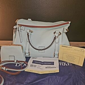 RARE Retired Pale Blue NWT Dooney & Bourke Large Florentine Satchel SET + Wallet
